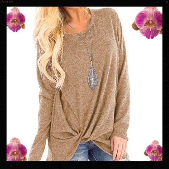 🍭BNWT LONG SLEEVE KHAKI TUNIC TEE🍭 - Picture 2 of 5